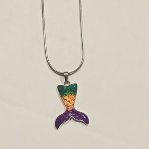Mermaid Tail Necklace with Green, Purple, and Orange